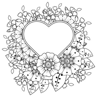 Mehndi 'nin kına, mehndi, dövme, dekorasyon çiçeği. Etnik doğu tarzında dekoratif bir süs. Karalama süsü. El çizimi çizimi çizimi. boyama kitabı sayfası.