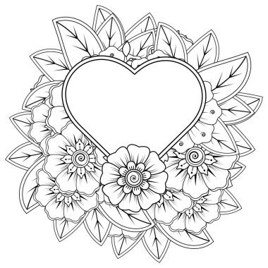 Mehndi 'nin kına, mehndi, dövme, dekorasyon çiçeği. Etnik doğu tarzında dekoratif bir süs. Karalama süsü. El çizimi çizimi çizimi. boyama kitabı sayfası.