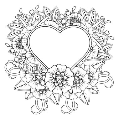 Mehndi 'nin kına, mehndi, dövme, dekorasyon çiçeği. Etnik doğu tarzında dekoratif bir süs. Karalama süsü. El çizimi çizimi çizimi. boyama kitabı sayfası.