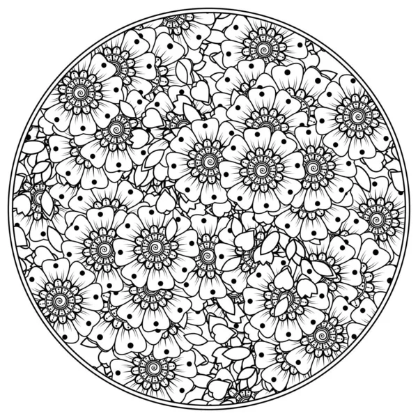 メンディ タトゥー 装飾のためのメフンディの花 民族的な東洋スタイルの装飾品 ドアの飾りだ 手描きイラストアウトライン ぬり絵ページ — ストックベクタ
