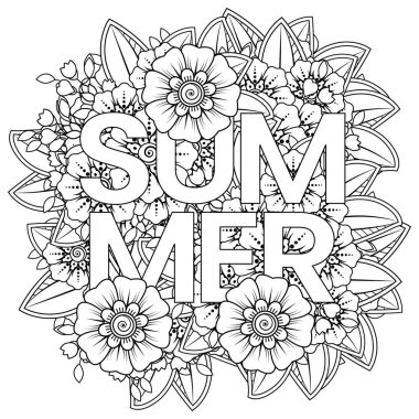 Mehndi 'nin kına, mehndi, dövme, dekorasyon çiçeği. Etnik doğu tarzında dekoratif bir süs. Karalama süsü. El çizimi çizimi çizimi. boyama kitabı sayfası.