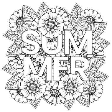 Mehndi 'nin kına, mehndi, dövme, dekorasyon çiçeği. Etnik doğu tarzında dekoratif bir süs. Karalama süsü. El çizimi çizimi çizimi. boyama kitabı sayfası.