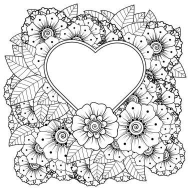 Mehndi 'nin kına, mehndi, dövme, dekorasyon çiçeği. Etnik doğu tarzında dekoratif bir süs. Karalama süsü. El çizimi çizimi çizimi. boyama kitabı sayfası.