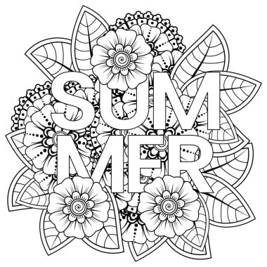 Mehndi 'nin kına, mehndi, dövme, dekorasyon çiçeği. Etnik doğu tarzında dekoratif bir süs. Karalama süsü. El çizimi çizimi çizimi. boyama kitabı sayfası.