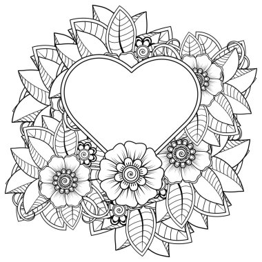 Mehndi 'nin kına, mehndi, dövme, dekorasyon çiçeği. Etnik doğu tarzında dekoratif bir süs. Karalama süsü. El çizimi çizimi çizimi. boyama kitabı sayfası.