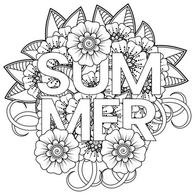 Mehndi 'nin kına, mehndi, dövme, dekorasyon çiçeği. Etnik doğu tarzında dekoratif bir süs. Karalama süsü. El çizimi çizimi çizimi. boyama kitabı sayfası.