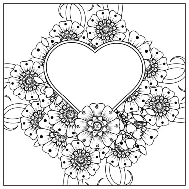 Mehndi 'nin kına, mehndi, dövme, dekorasyon çiçeği. Etnik doğu tarzında dekoratif bir süs. Karalama süsü. El çizimi çizimi çizimi. boyama kitabı sayfası.