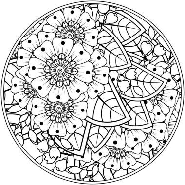 Mehndi 'nin kına, mehndi, dövme, dekorasyon çiçeği. Etnik doğu tarzında dekoratif bir süs. Karalama süsü. El çizimi çizimi çizimi. boyama kitabı sayfası.