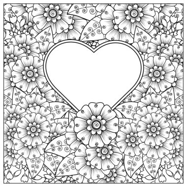 Mehndi 'nin kına, mehndi, dövme, dekorasyon çiçeği. Etnik doğu tarzında dekoratif bir süs. Karalama süsü. El çizimi çizimi çizimi. boyama kitabı sayfası.