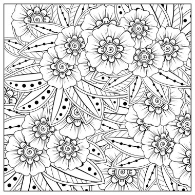 Mehndi 'nin kına, mehndi, dövme, dekorasyon çiçeği. Etnik doğu tarzında dekoratif bir süs. Karalama süsü. El çizimi çizimi çizimi. boyama kitabı sayfası.