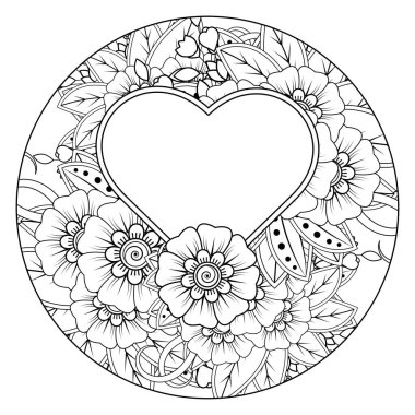 Mehndi 'nin kına, mehndi, dövme, dekorasyon çiçeği. Etnik doğu tarzında dekoratif bir süs. Karalama süsü. El çizimi çizimi çizimi. boyama kitabı sayfası.