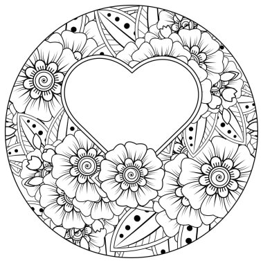 Mehndi 'nin kına, mehndi, dövme, dekorasyon çiçeği. Etnik doğu tarzında dekoratif bir süs. Karalama süsü. El çizimi çizimi çizimi. boyama kitabı sayfası.