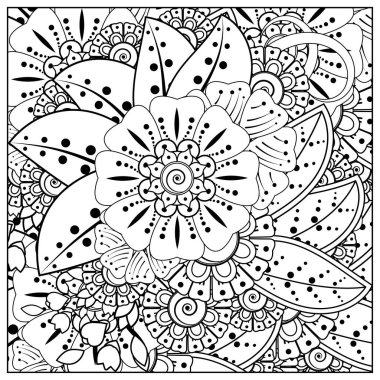 Mehndi 'nin kına, mehndi, dövme, dekorasyon çiçeği. Etnik doğu tarzında dekoratif bir süs. Karalama süsü. El çizimi çizimi çizimi. boyama kitabı sayfası.