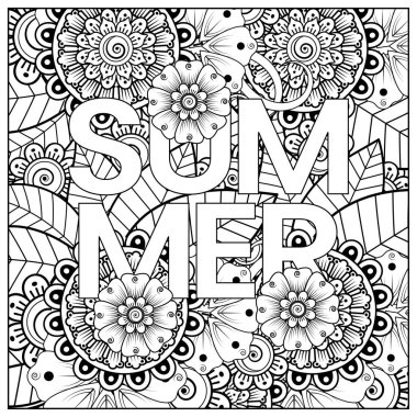 Mehndi 'nin kına, mehndi, dövme, dekorasyon çiçeği. Etnik doğu tarzında dekoratif bir süs. Karalama süsü. El çizimi çizimi çizimi. boyama kitabı sayfası.