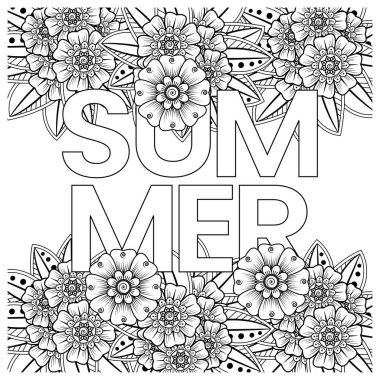 Mehndi 'nin kına, mehndi, dövme, dekorasyon çiçeği. Etnik doğu tarzında dekoratif bir süs. Karalama süsü. El çizimi çizimi çizimi. boyama kitabı sayfası.