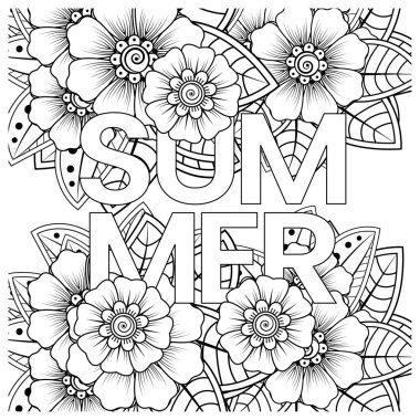 Mehndi 'nin kına, mehndi, dövme, dekorasyon çiçeği. Etnik doğu tarzında dekoratif bir süs. Karalama süsü. El çizimi çizimi çizimi. boyama kitabı sayfası.