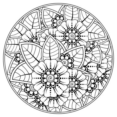 Mehndi 'nin kına, mehndi, dövme, dekorasyon çiçeği. Etnik doğu tarzında dekoratif bir süs. Karalama süsü. El çizimi çizimi çizimi. boyama kitabı sayfası.