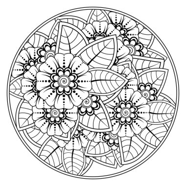 Mehndi 'nin kına, mehndi, dövme, dekorasyon çiçeği. Etnik doğu tarzında dekoratif bir süs. Karalama süsü. El çizimi çizimi çizimi. boyama kitabı sayfası.
