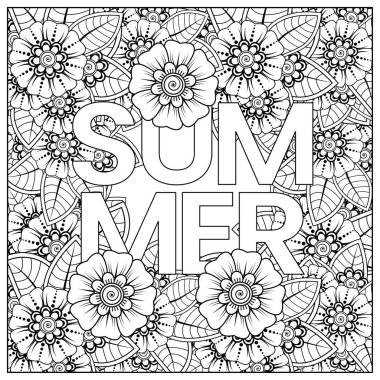 Mehndi 'nin kına, mehndi, dövme, dekorasyon çiçeği. Etnik doğu tarzında dekoratif bir süs. Karalama süsü. El çizimi çizimi çizimi. boyama kitabı sayfası.