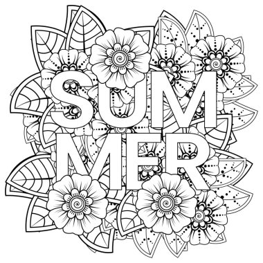 Mehndi 'nin kına, mehndi, dövme, dekorasyon çiçeği. Etnik doğu tarzında dekoratif bir süs. Karalama süsü. El çizimi çizimi çizimi. boyama kitabı sayfası.