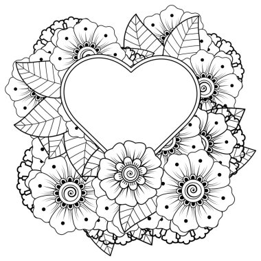 Mehndi 'nin kına, mehndi, dövme, dekorasyon çiçeği. Etnik doğu tarzında dekoratif bir süs. Karalama süsü. El çizimi çizimi çizimi. boyama kitabı sayfası.