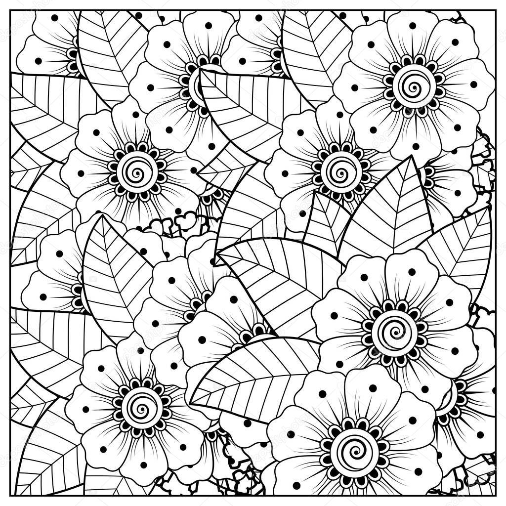 Mehndi flower for henna, mehndi, tattoo, decoration. decorative ornament in ethnic oriental style. doodle ornament. outline hand draw illustration. coloring book page.