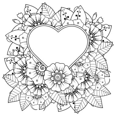 Mehndi 'nin kına, mehndi, dövme, dekorasyon çiçeği. Etnik doğu tarzında dekoratif bir süs. Karalama süsü. El çizimi çizimi çizimi. boyama kitabı sayfası.