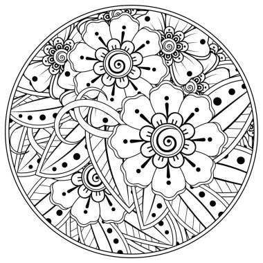 Mehndi 'nin kına, mehndi, dövme, dekorasyon çiçeği. Etnik doğu tarzında dekoratif bir süs. Karalama süsü. El çizimi çizimi çizimi. boyama kitabı sayfası.