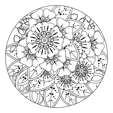 Mehndi 'nin kına, mehndi, dövme, dekorasyon çiçeği. Etnik doğu tarzında dekoratif bir süs. Karalama süsü. El çizimi çizimi çizimi. boyama kitabı sayfası.