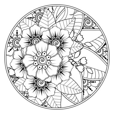 Mehndi 'nin kına, mehndi, dövme, dekorasyon çiçeği. Etnik doğu tarzında dekoratif bir süs. Karalama süsü. El çizimi çizimi çizimi. boyama kitabı sayfası.