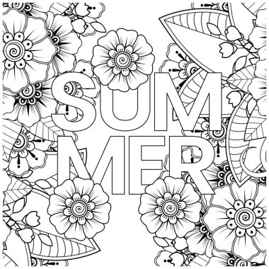 Mehndi 'nin kına, mehndi, dövme, dekorasyon çiçeği. Etnik doğu tarzında dekoratif bir süs. Karalama süsü. El çizimi çizimi çizimi. boyama kitabı sayfası.