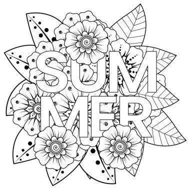 Mehndi 'nin kına, mehndi, dövme, dekorasyon çiçeği. Etnik doğu tarzında dekoratif bir süs. Karalama süsü. El çizimi çizimi çizimi. boyama kitabı sayfası.