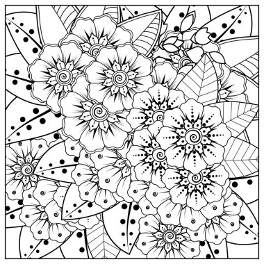 Mehndi 'nin kına, mehndi, dövme, dekorasyon çiçeği. Etnik doğu tarzında dekoratif bir süs. Karalama süsü. El çizimi çizimi çizimi. boyama kitabı sayfası.