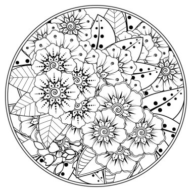 Mehndi 'nin kına, mehndi, dövme, dekorasyon çiçeği. Etnik doğu tarzında dekoratif bir süs. Karalama süsü. El çizimi çizimi çizimi. boyama kitabı sayfası.