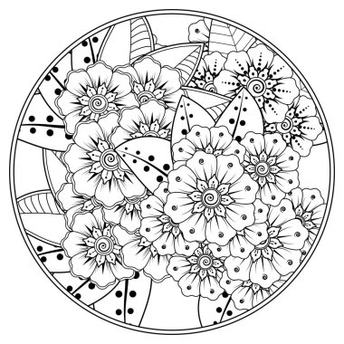 Mehndi 'nin kına, mehndi, dövme, dekorasyon çiçeği. Etnik doğu tarzında dekoratif bir süs. Karalama süsü. El çizimi çizimi çizimi. boyama kitabı sayfası.