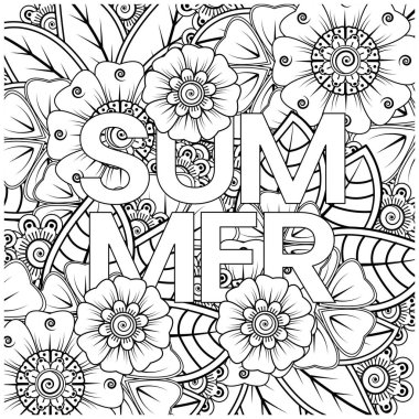 Mehndi 'nin kına, mehndi, dövme, dekorasyon çiçeği. Etnik doğu tarzında dekoratif bir süs. Karalama süsü. El çizimi çizimi çizimi. boyama kitabı sayfası.