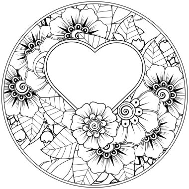 Mehndi 'nin kına, mehndi, dövme, dekorasyon çiçeği. Etnik doğu tarzında dekoratif bir süs. Karalama süsü. El çizimi çizimi çizimi. boyama kitabı sayfası.