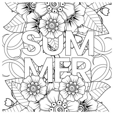 Mehndi 'nin kına, mehndi, dövme, dekorasyon çiçeği. Etnik doğu tarzında dekoratif bir süs. Karalama süsü. El çizimi çizimi çizimi. boyama kitabı sayfası.