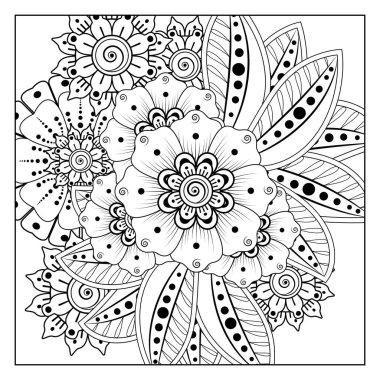 Mehndi 'nin kına, mehndi, dövme, dekorasyon çiçeği. Etnik doğu tarzında dekoratif bir süs. Karalama süsü. El çizimi çizimi çizimi. boyama kitabı sayfası.