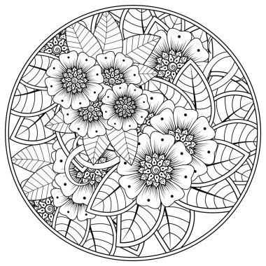 Mehndi 'nin kına, mehndi, dövme, dekorasyon çiçeği. Etnik doğu tarzında dekoratif bir süs. Karalama süsü. El çizimi çizimi çizimi. boyama kitabı sayfası.