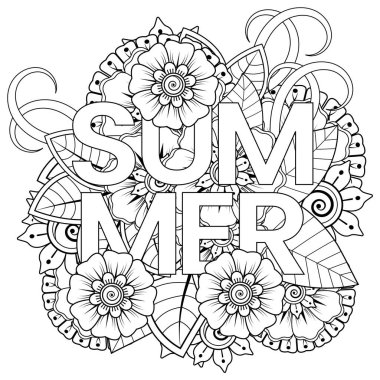 Mehndi 'nin kına, mehndi, dövme, dekorasyon çiçeği. Etnik doğu tarzında dekoratif bir süs. Karalama süsü. El çizimi çizimi çizimi. boyama kitabı sayfası.