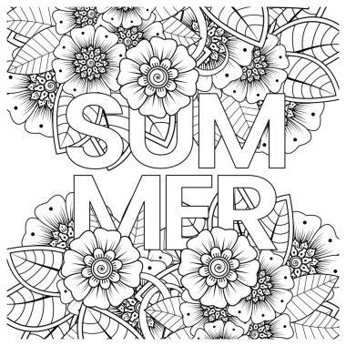 Mehndi 'nin kına, mehndi, dövme, dekorasyon çiçeği. Etnik doğu tarzında dekoratif bir süs. Karalama süsü. El çizimi çizimi çizimi. boyama kitabı sayfası.