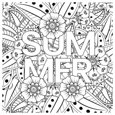 Mehndi 'nin kına, mehndi, dövme, dekorasyon çiçeği. Etnik doğu tarzında dekoratif bir süs. Karalama süsü. El çizimi çizimi çizimi. boyama kitabı sayfası.