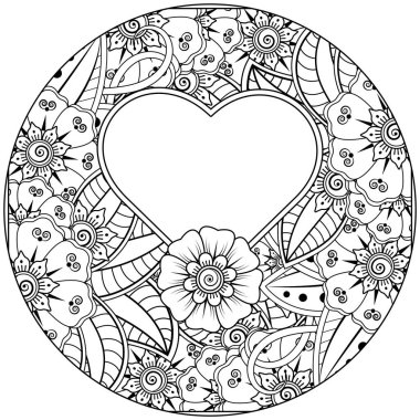 Mehndi 'nin kına, mehndi, dövme, dekorasyon çiçeği. Etnik doğu tarzında dekoratif bir süs. Karalama süsü. El çizimi çizimi çizimi. boyama kitabı sayfası.