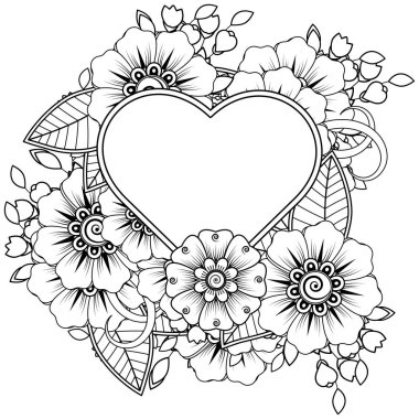 Mehndi 'nin kına, mehndi, dövme, dekorasyon çiçeği. Etnik doğu tarzında dekoratif bir süs. Karalama süsü. El çizimi çizimi çizimi. boyama kitabı sayfası.