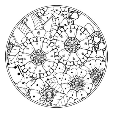 Mehndi 'nin kına, mehndi, dövme, dekorasyon çiçeği. Etnik doğu tarzında dekoratif bir süs. Karalama süsü. El çizimi çizimi çizimi. boyama kitabı sayfası.