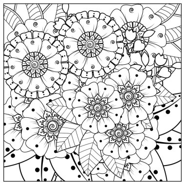 Mehndi 'nin kına, mehndi, dövme, dekorasyon çiçeği. Etnik doğu tarzında dekoratif bir süs. Karalama süsü. El çizimi çizimi çizimi. boyama kitabı sayfası.