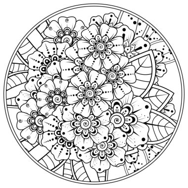 Mehndi 'nin kına, mehndi, dövme, dekorasyon çiçeği. Etnik doğu tarzında dekoratif bir süs. Karalama süsü. El çizimi çizimi çizimi. boyama kitabı sayfası.