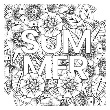 Mehndi 'nin kına, mehndi, dövme, dekorasyon çiçeği. Etnik doğu tarzında dekoratif bir süs. Karalama süsü. El çizimi çizimi çizimi. boyama kitabı sayfası.