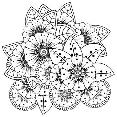 Mehndi 'nin kına, mehndi, dövme, dekorasyon çiçeği. Etnik doğu tarzında dekoratif bir süs. Karalama süsü. El çizimi çizimi çizimi. boyama kitabı sayfası.